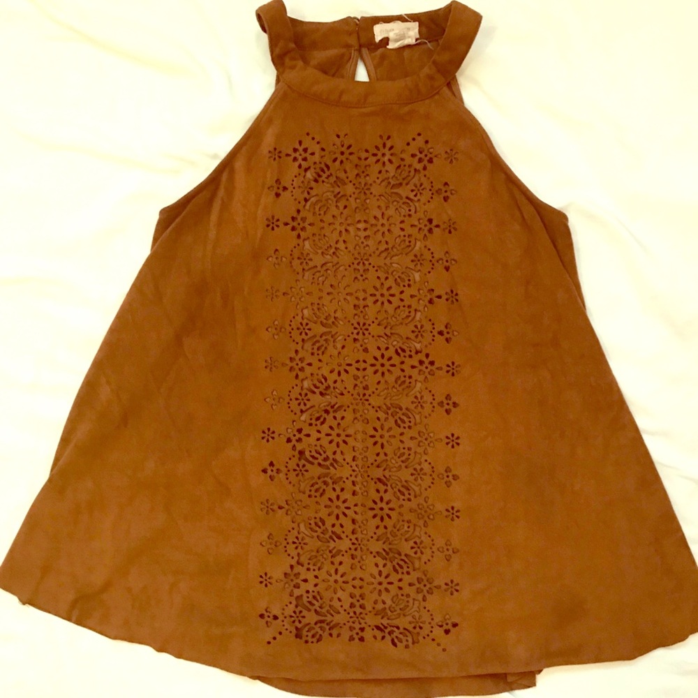 Flowy Velvet Halter Top w/ Cutout Flower Design